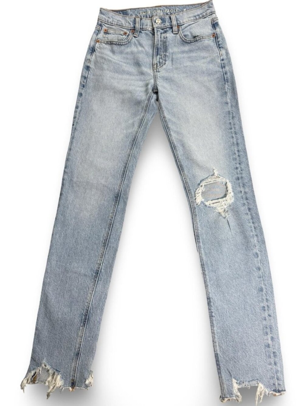 American Eagle '90s Skinny' Jeans 0 Long Blue Light Wash Distressed Ripped NWT